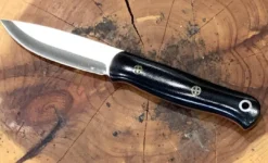 BARK RIVER KNIVES Bark River Ultralite Bushcrafter CPM 3V Black Micarta Handles Mosaic Pins