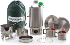 Water Filtration Kelly Kettle Ultimate Base Camp Kit 54 Oz Large Stainless Camp Kettle W/ Stove For Fishing, Hunting, Hiking