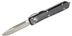 Microtech 121-10 Ultratech Auto S/E Knife 3.46" Stonewashed Plain Blade, Black Aluminum Handles All Knife Brands