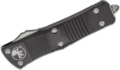All Knife Brands Microtech 138-12 Troodon D/E F/S - Black Handle - Full Serrations - Stonewash Blade