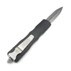 All Knife Brands Microtech 227-12 Dirac Delta D/E - Black Handle - Stonewashed Full Serration