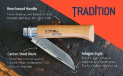 Opinel No.8 Carbon Knife With Sheath, Wooden Slide Gift Box (France)