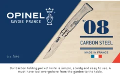 Opinel No.8 Carbon Knife With Sheath, Wooden Slide Gift Box (France)