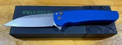 PROTECH KNIVES Pro-Tech Malibu Wharncliffe Plunge Lock Flipper Knife Blue (3.3" Stonewash)