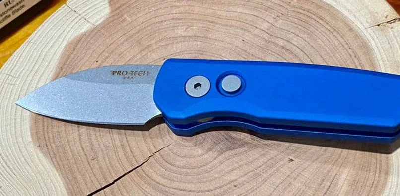 New ✨ PROTECH KNIVES Pro-Tech Runt 5 Blue Handle Stonewash Wharncliffe 20-CV (R5101-Blue) All Knife Brands 🧨 6 PROTECH KNIVES Pro-Tech Runt 5 Blue Handle Stonewash Wharncliffe 20-CV (R5101-Blue) All Knife Brands