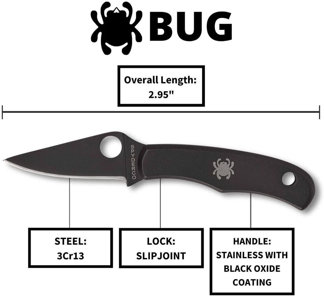 Discount 🛒 Spyderco Bug Non-Locking Knife Black Steel Blade C133BKP Spyderco Knives ❤️ 7 Spyderco Bug Non-Locking Knife Black Steel Blade C133BKP Spyderco Knives